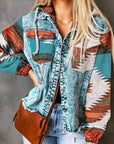 Aztec Denim Patchwork Hooded Jacket