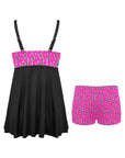 Pink Lightning Bolt Swim Dress & Shorts Set