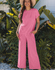 Solid Corded T-Shirt and Pants Set