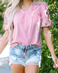 Floral Embroidered Puff Sleeve Blouse