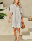 Carly Lace-up V Neck Bubble Sleeve Short Shift Dress