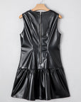 Faux Leather Ruffle Hem Sleeveless Mini Dress
