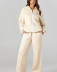 Solid Zip-Up Jacket and Drawstring Pants Set