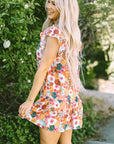 August Floral Print Split Neck Flutter Sleeve Dress