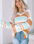 Amelia Stripe Long Sleeve Split Sweater
