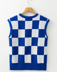Checker Round Neck Sleeveless Sweater