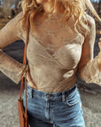 Lace Mesh Sheer Long Sleeve Blouse