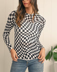 Checkered Pattern Mesh Long Sleeve Top