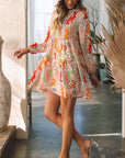Daniella Split Neck Puff Sleeve Flowy Printed Dress