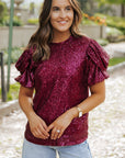 Lenora Glittering Sequin Short Bubble Sleeve Blouse