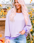 Angie Stripe Loose Drop Shoulder Long Sleeve Top