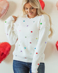 Sequin Heart Waffle Knit Sweater