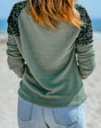 Joanna Leopard Waffle Knit Buttoned V Neck Blouse