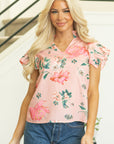 Kori Frilled V Neck Pleated Sleeve Blouse