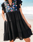 Veda Floral Embroidered Tiered Ruffled Mini Dress