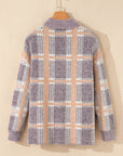 Plaid Button-Up Collared Fuzzy Cardigan