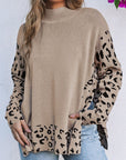 Sarai Leopard High Neck Side Slit Oversized Sweater