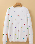 Valentine Heart Sequin Ribbed Knit Crewneck Sweater