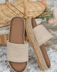 White Boho Woven Non-slip Wedge Slippers