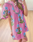 Floral Split Neck Mini Dress