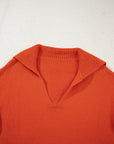 Solid Collared V-Neck Ribbed Edge Sweater