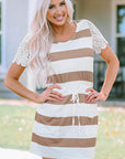 Nia Lace Crochet Short Sleeve Drawstring Striped Dress