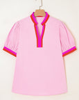 Stripe V-Neck Puff Sleeve Blouse