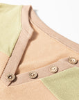 Colorblock Thermal Textured Knit Drop Shoulder Henley Top