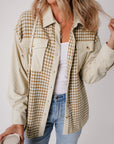 Houndstooth Corduroy Patchwork Flap Pocket Shacket