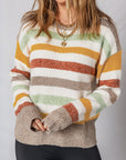 Stripe Colorblock Drop Shoulder Crewneck Sweater