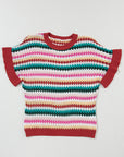 Stripe Ruffle Short Sleeve Sweater