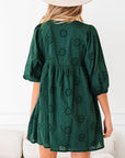 Solid Embroidered Eyelet 3/4 Sleeve Mini Dress