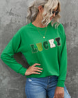 LUCKY Chenille Embroidered Graphic Sweatshirt