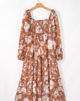 Floral Shirred Square Neck Maxi Dress