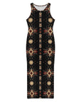 Black and Tan Aztec Bodycon Side Slit Western Maxi Dress