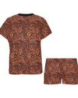 Leather Floral Print Women's Western Top and Shorts Pajama Set