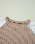 Floral Ribbed Patchwork Long Sleeve Blouse