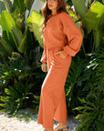 Solid Puff Sleeve Top and Drawstring Pants Set