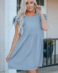 Ellis Flutter Sleeve Ruched Denim Casual Dress