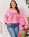 Bonbon Waffle Bowknot Patchwork Graphic Mineral Wash Plus Size Sweatshirt