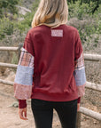Plaid Patchwork Long Sleeve Raw Seam Sweatshirt