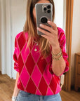 Glitter Rhombus Geometric Knit Crewneck Sweater