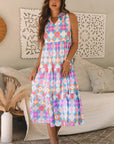 Lottie Floral Print Frilly Neck Sleeveless Tiered Maxi Dress