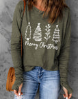 Thea Merry Christmas Trees Thumbhole Sleeve Graphic Tee