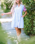 Kori Stripe Contrast Floral Puff Sleeve Tiered Ruffle Dress