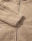 Solid Fleece Zip-Up Drawstring Pocketed Hooded Jacket