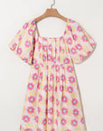 Floral Pleated Puff Sleeve Dress