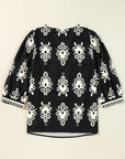 Vintage Geometric Printed V Neck Blouse