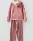 Solid Corduroy Lace Hoodie and Pants Set