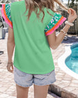 Floral Ric-Rac Contrast Short Sleeve Top